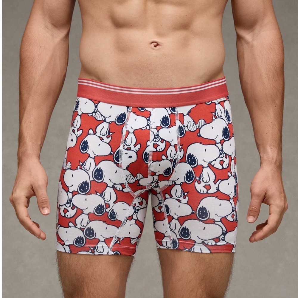 American‎ Eagle Mens Snoopy Peanuts 6" Ultra-Soft Boxer Briefs Red Size L New
